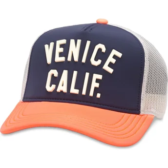 Cappellino trucker blu navy, bianco e arancione snapback...