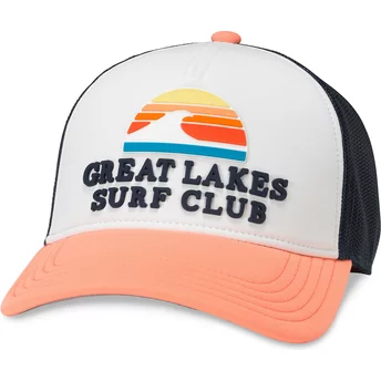 Gorra trucker blanca, azul marino y naranja snapback Great Lakes Surf Club Riptide Valin de American Needle