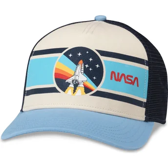 Casquette trucker beige, bleue marine et bleue claire snapback NASA Sinclair American Needle