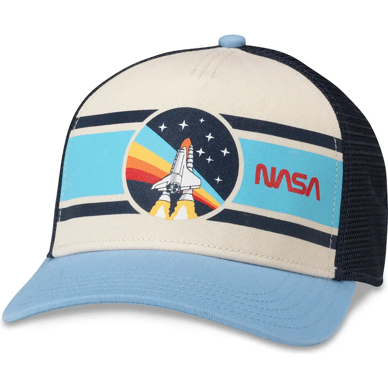 casquette-trucker-beige-bleue-marine-et-bleue-claire-snapback-nasa-sinclair-american-needle