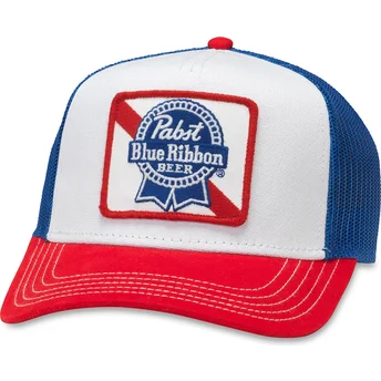 Vit, blå och röd trucker-keps snapback Pabst Blue Ribbon Valin från American Needle