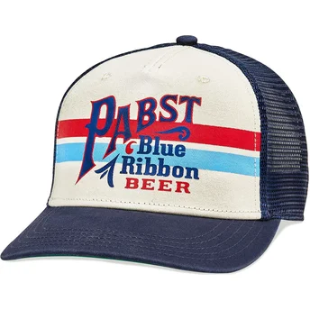 Cappellino trucker beige e blu navy snapback Pabst Blue Ribbon Sinclair di American Needle