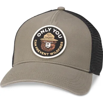 Cappellino trucker marrone e nero snapback Smokey Bear...