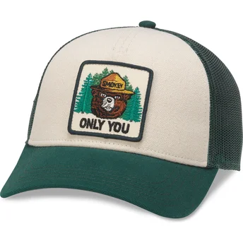 Casquette trucker beige et verte snapback Smokey Bear Valin American Needle