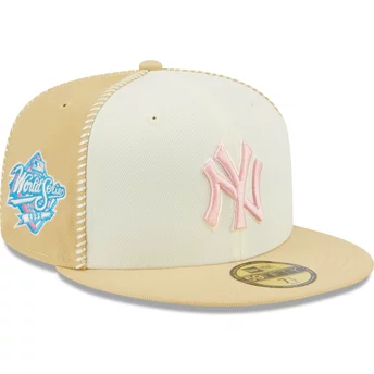Gorra plana beige ajustada con logo rosa 59FIFTY Seam Stitch de New York Yankees MLB de New Era
