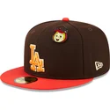 casquette-plate-marron-et-rouge-ajustee-59fifty-the-elements-fire-pin-los-angeles-dodgers-mlb-new-era