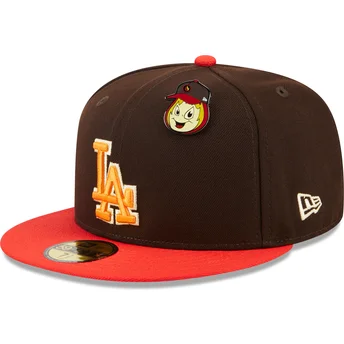 Cappello piatto marrone e rosso aderente 59FIFTY The Elements Fire Pin dei Los Angeles Dodgers MLB di New Era