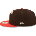 casquette-plate-marron-et-rouge-ajustee-59fifty-the-elements-fire-pin-los-angeles-dodgers-mlb-new-era