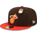 petten-plat-bruin-aangepast-59fifty-the-elements-fire-pin-van-miami-heat-nba-van-new-era