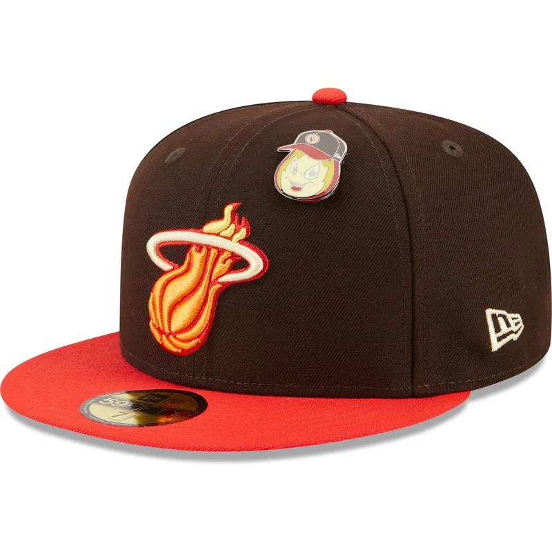 petten-plat-bruin-aangepast-59fifty-the-elements-fire-pin-van-miami-heat-nba-van-new-era