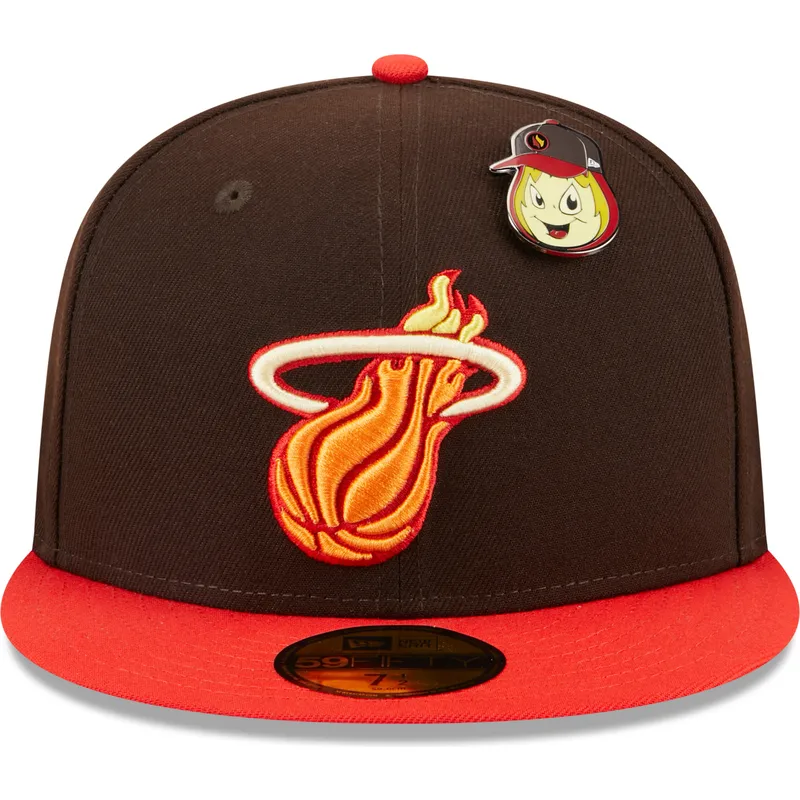 petten-plat-bruin-aangepast-59fifty-the-elements-fire-pin-van-miami-heat-nba-van-new-era