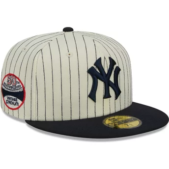 Gorra plana beige y azul marino ajustada 59FIFTY Retro Script de New York Yankees MLB de New Era