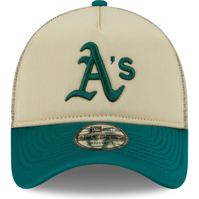 New Era 9FORTY A Frame All Day Trucker Oakland Athletics Beige and Green Trucker Hat