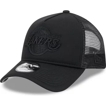 New Era Black Logo 9FORTY A Frame All Day Trucker Los Angeles Lakers NBA Black Trucker Hat