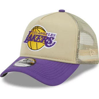 Gorra trucker beige y violeta 9FORTY A Frame All Day Trucker de Los Angeles Lakers NBA de New Era