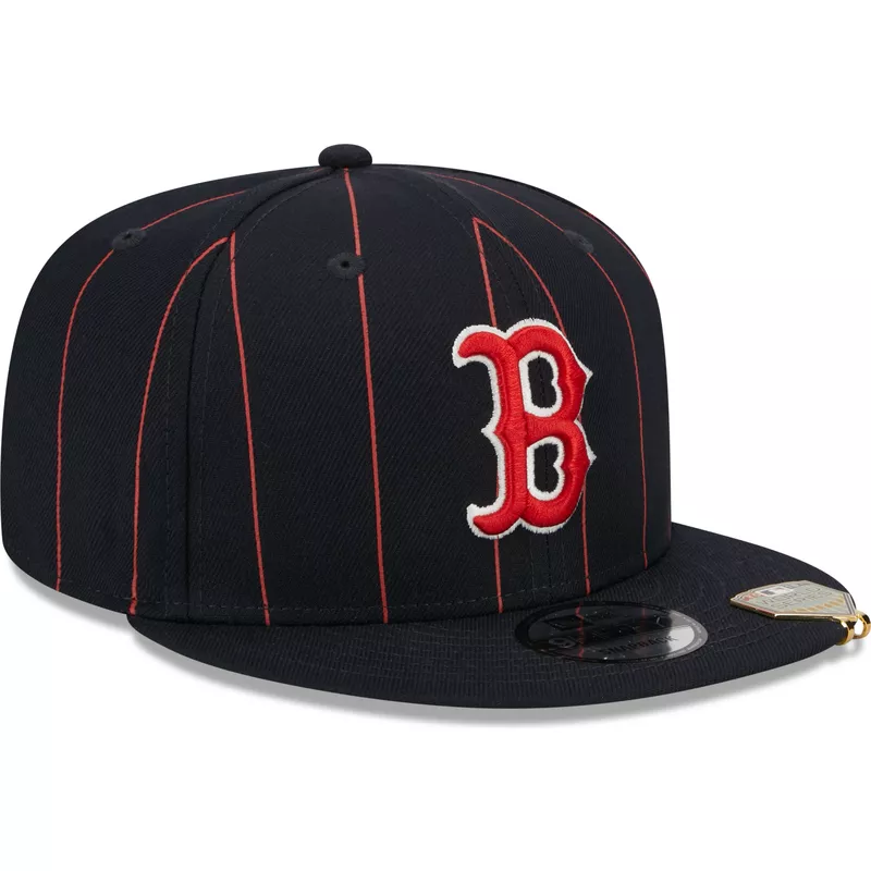 New Era Boston Red Sox 9FIFTY Pinstripe Visor Clip Snapback Adjustable Hat | Navy/Red 213884