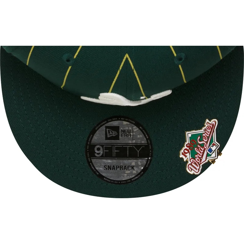 cappello-piatto-verde-snapback-9fifty-pinstripe-visor-clip-di-oakland-athletics-mlb-di-new-era
