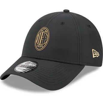 Svart justerbar böjd keps med guldlogotyp 9FORTY av AC Milan Serie A från New Era