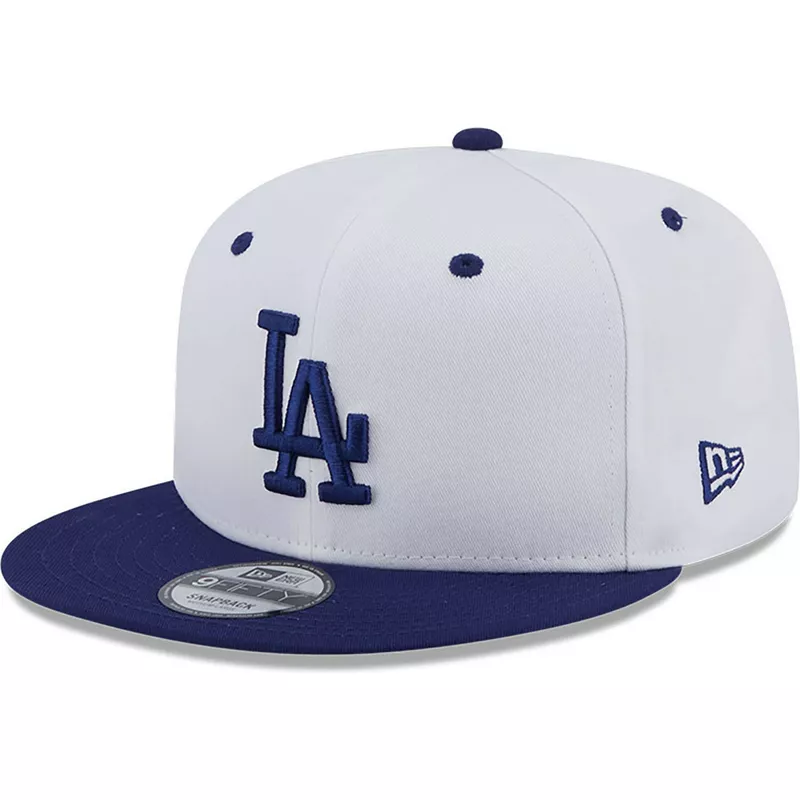 new-era-flat-brim-blue-logo-9fifty-white-crown-patch-los-angeles-dodgers-mlb-white-and-blue-snapback-cap