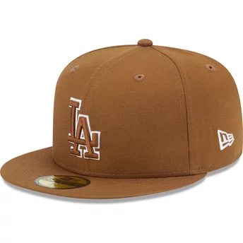Gorra plana marrón ajustada 59FIFTY Team Outline de Los Angeles Dodgers MLB de New Era