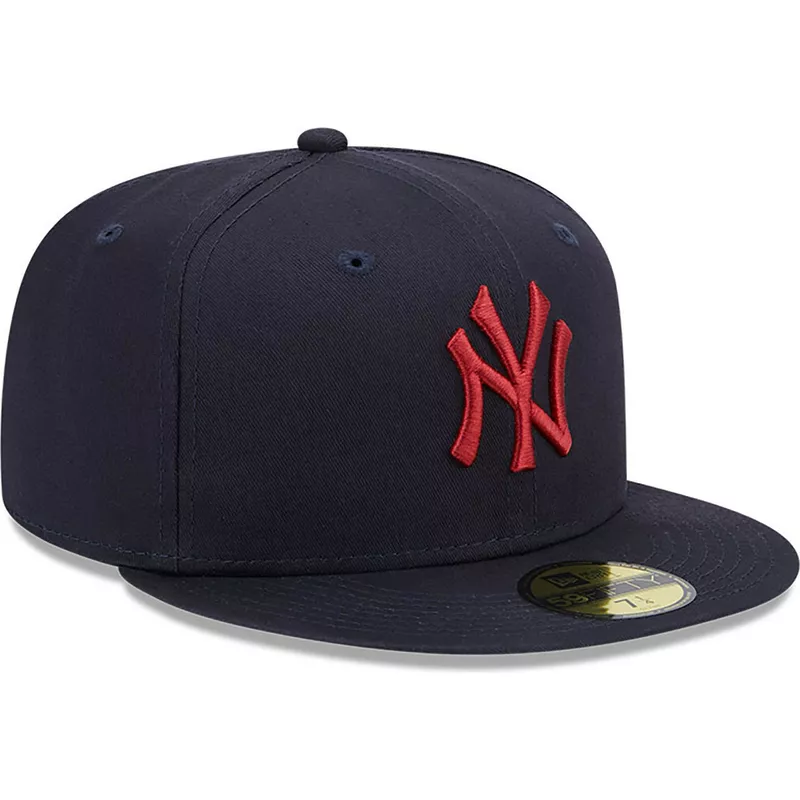 New Era Flat Brim Red Logo 59FIFTY League Essential New York Yankees MLB  Navy Blue Fitted Cap