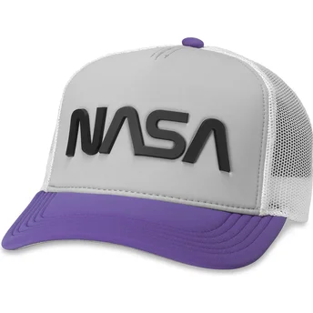 Cappellino trucker grigio, bianco e viola snapback NASA...