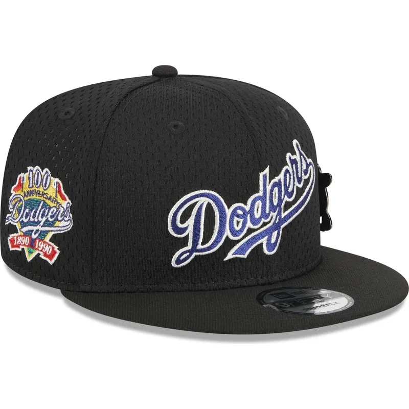 cappello-piatto-nero-snapback-9fifty-post-up-pin-dei-los-angeles-dodgers-mlb-di-new-era