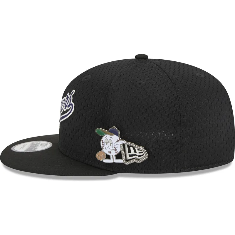 cappello-piatto-nero-snapback-9fifty-post-up-pin-dei-los-angeles-dodgers-mlb-di-new-era