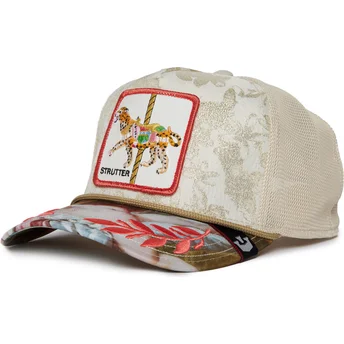 Casquette trucker beige et multicolore léopard Strutter Quid Glorier Carousel The Farm Goorin Bros.