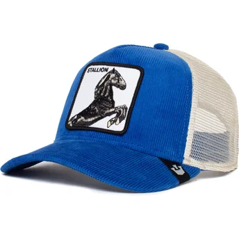 Cappellino trucker blu e bianco cavallo Sly Stallione Corduroy The Farm di Goorin Bros.