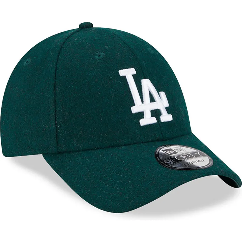 petten-gebogen-groen-verstelbaar-9forty-essential-melton-wool-van-los-angeles-dodgers-mlb-van-new-era