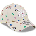 casquette-courbee-beige-ajustable-pour-enfant-9forty-festive-new-york-yankees-mlb-new-era