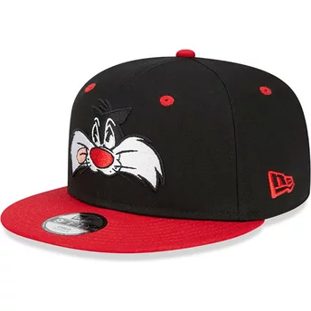 New Era Flat Brim Sylvester 9FIFTY Looney Tunes Black and Red Snapback Cap