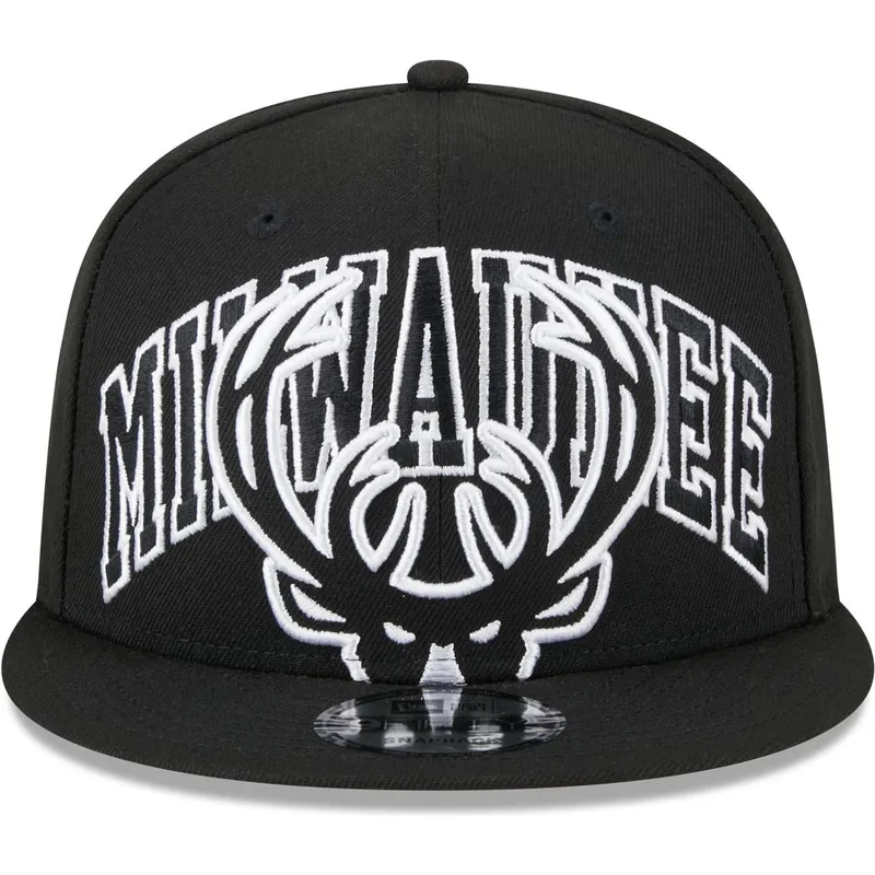 petten-plat-zwart-snapback-9fifty-tip-off-2023-van-milwaukee-bucks-nba-van-new-era