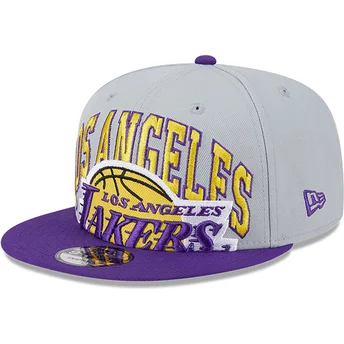 Cappellino piatto grigio e viola snapback 9FIFTY Tip Off 2023 Los Angeles Lakers NBA di New Era