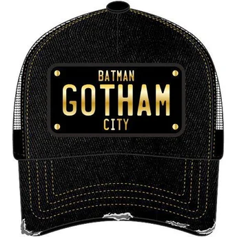 Sort truckerkasket med Gotham City Batman DC6 BATP1 DC Comics plade fra Capslab
