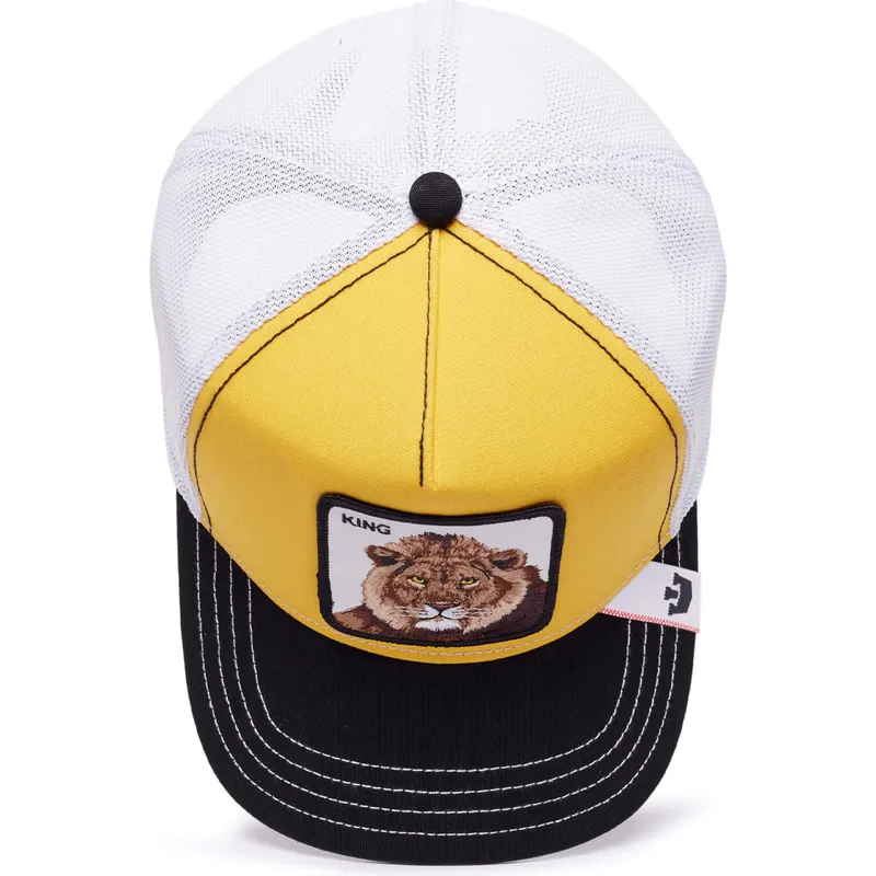 cappellino-trucker-giallo-bianco-e-nero-leone-king-mv-lion-the-farm-mvp-di-goorin-bros