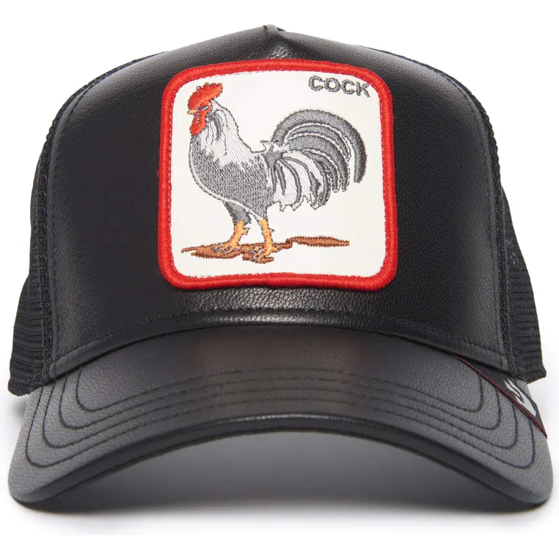 trucker-kasket-sort-hane-cock-will-prevail-the-farm-leather-fra-goorin-bros