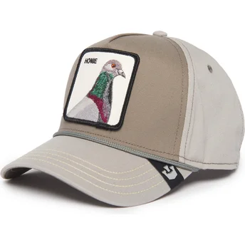 Graue gebogene Snapback-Kappe Taube Homie Pigeon 100 The Farm All Over Canvas von Goorin Bros.