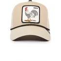 beige-gebogene-snapback-kappe-hahn-cock-rooster-100-the-farm-all-over-canvas-von-goorin-bros