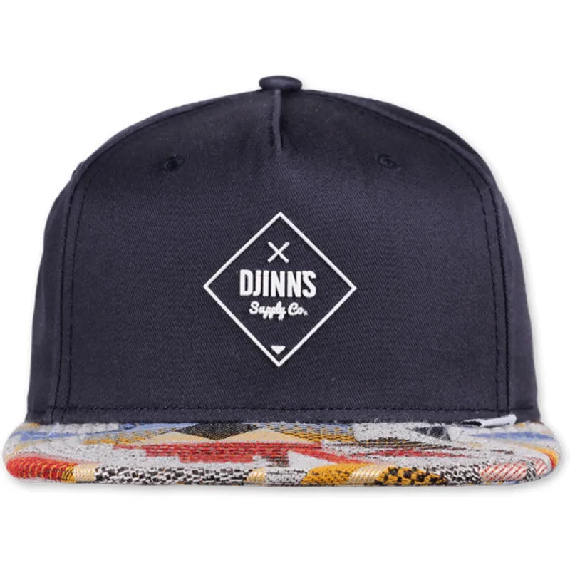 petten-plat-marineblauw-snapback-rubber-aztek-van-djinns