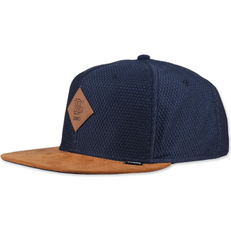 flad-kasket-marinebla-og-brun-snapback-honey-knit-fra-djinns