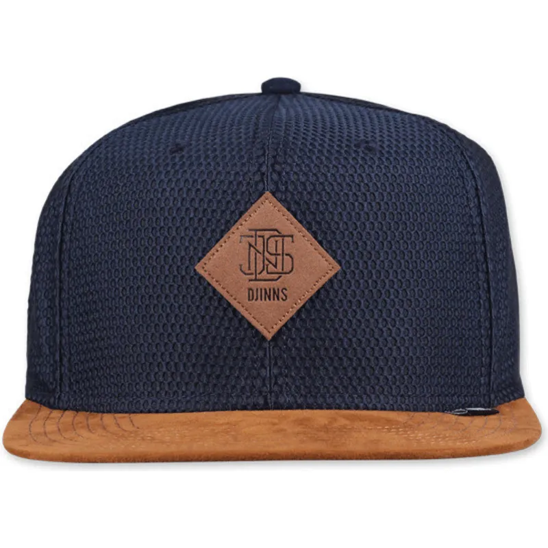 flad-kasket-marinebla-og-brun-snapback-honey-knit-fra-djinns
