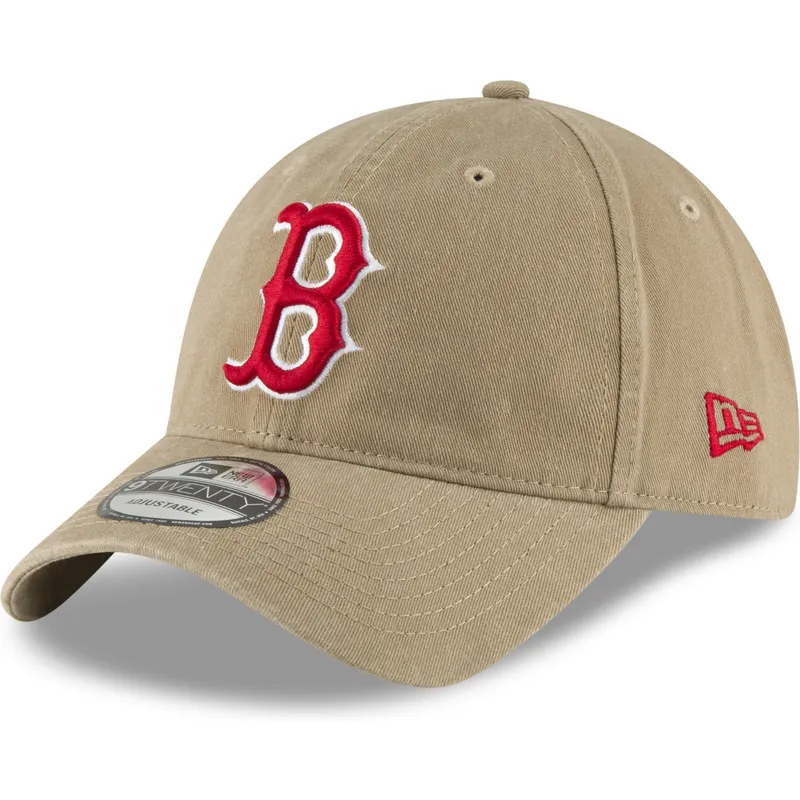cappellino-curvo-marrone-chiaro-regolabile-con-logo-rosso-9twenty-core-classic-di-boston-red-sox-mlb-di-new-era