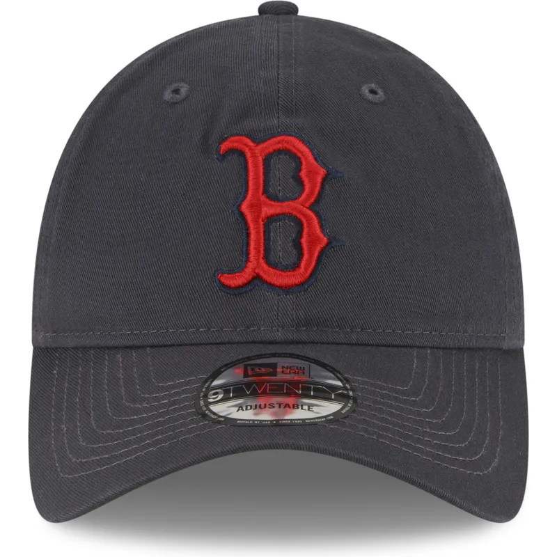 graue-verstellbare-curved-cap-mit-rotem-logo-9twenty-core-classic-der-boston-red-sox-mlb-von-new-era