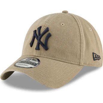 New Era New York Yankees MLB 9TWENTY Core Classic justerbar ljusbrun böjd keps med marinblå logotyp