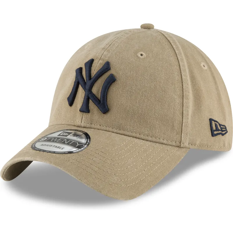 cappellino-curvo-marrone-chiaro-regolabile-con-logo-blu-marino-9twenty-core-classic-di-new-york-yankees-mlb-di-new-era