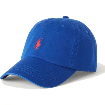Polo Ralph Lauren Curved Brim Red Logo Cotton Chino Classic Sport Blue Adjustable Cap