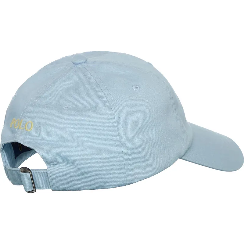 Polo Ralph Lauren Curved Brim Yellow Logo Cotton Chino Classic Sport Light  Blue Adjustable Cap