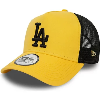 Gorra trucker amarilla y negra con logo negro A Frame League Essential de Los Angeles Dodgers MLB de New Era
